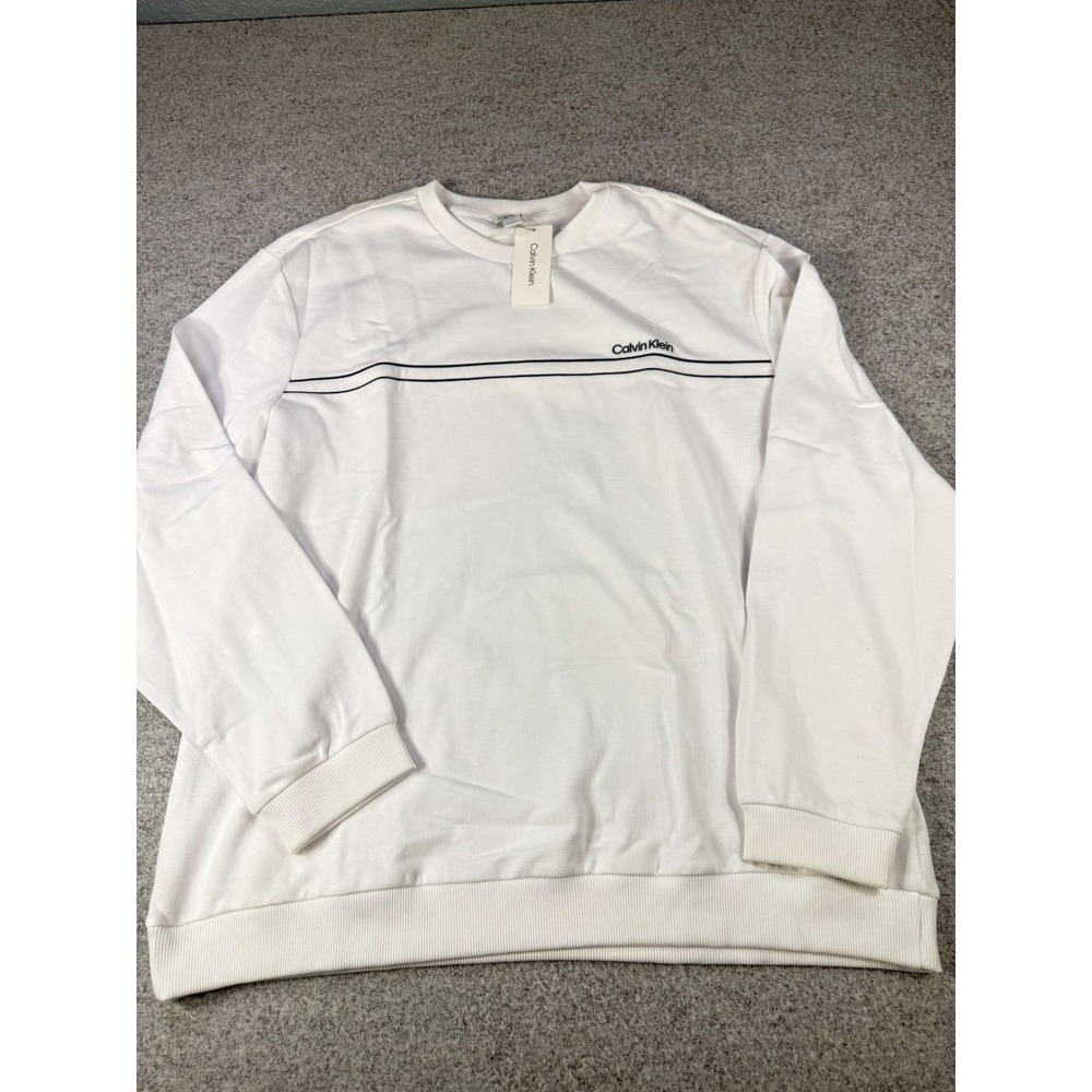 Calvin Klein Mens XXL White Textured Logo Crewneck Sweatshirt 40B0410 NWT